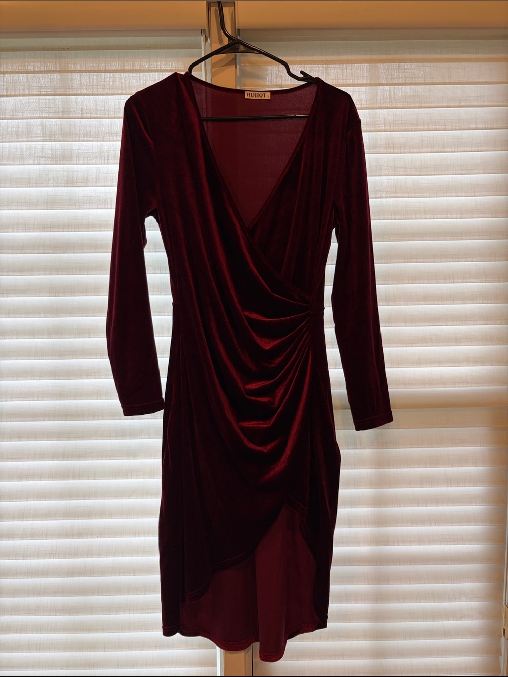 Ruched Velvet Dress in Burgundy by HUEBOT